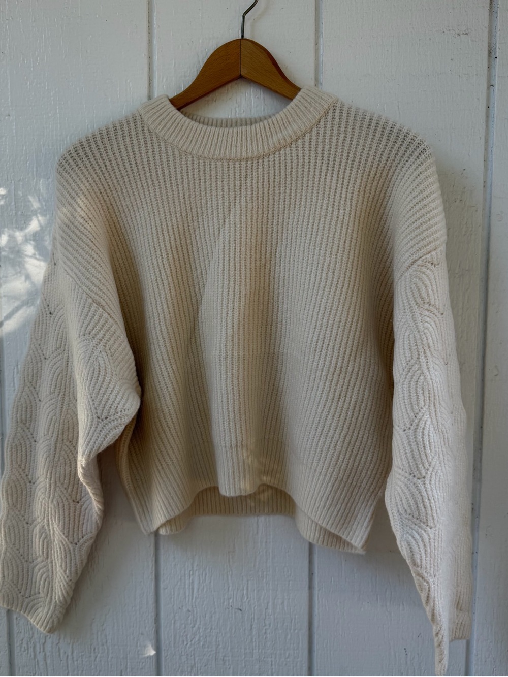 Elodie Cream Cable-Panel Crewneck Sweater
